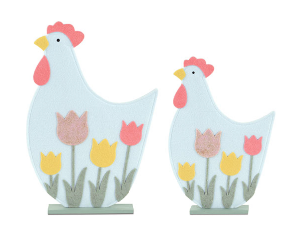 SET 2 GALLINE CON TULIPANI H.365/450MM