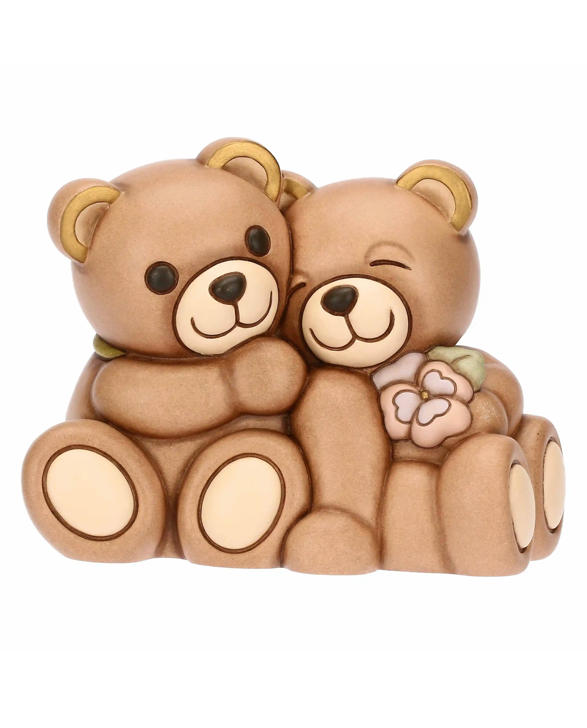 Coppia Teddy primavera in ceramica con fiore