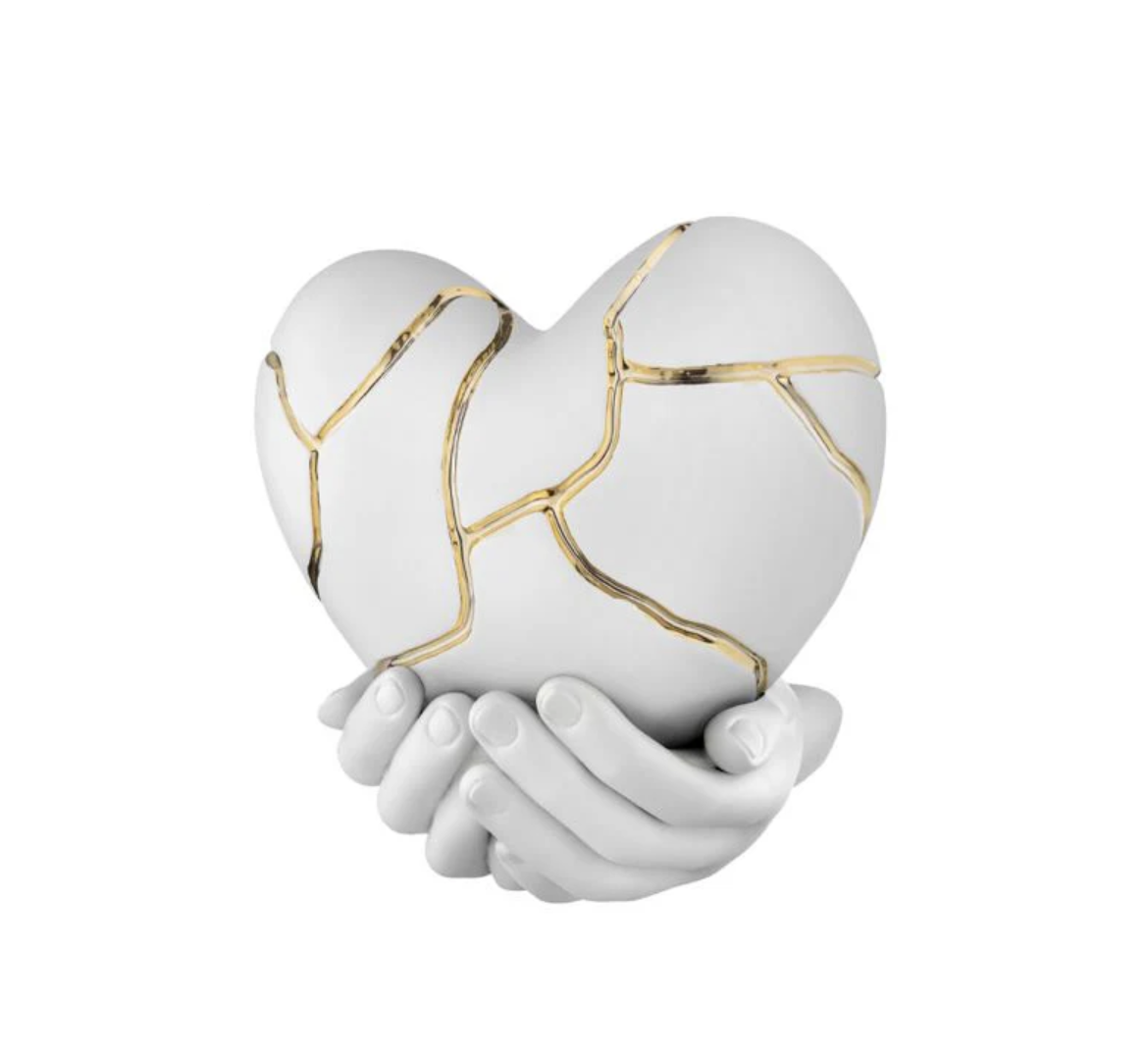 Bongelli - Mani su cuore crep bianco-oro 25x24