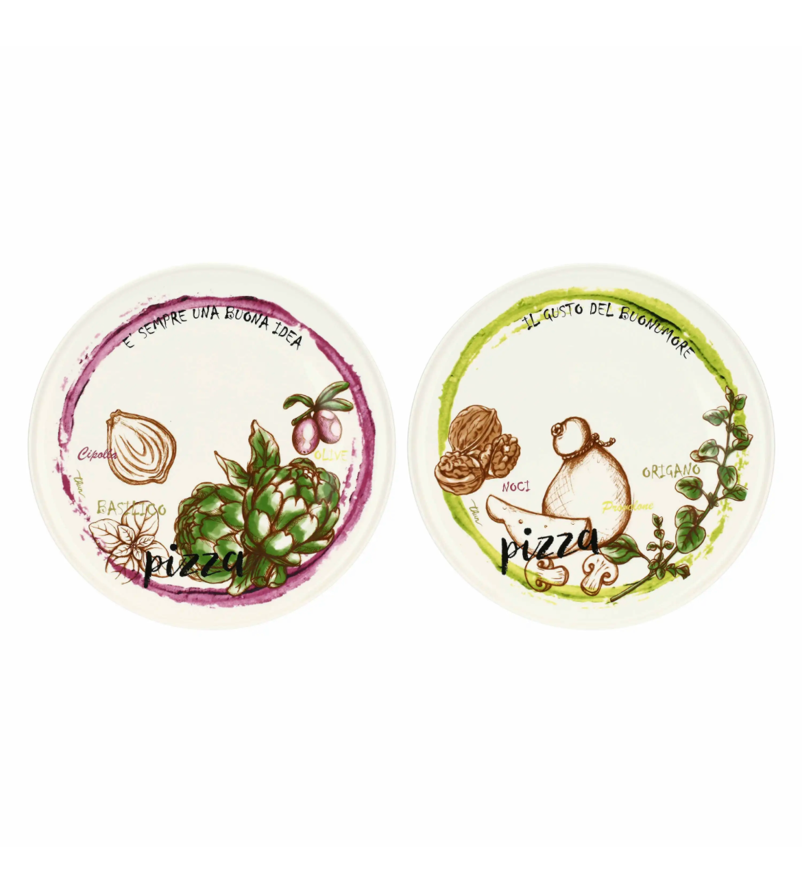 Set 2 piatti pizza Acqua e Farina, verde e viola