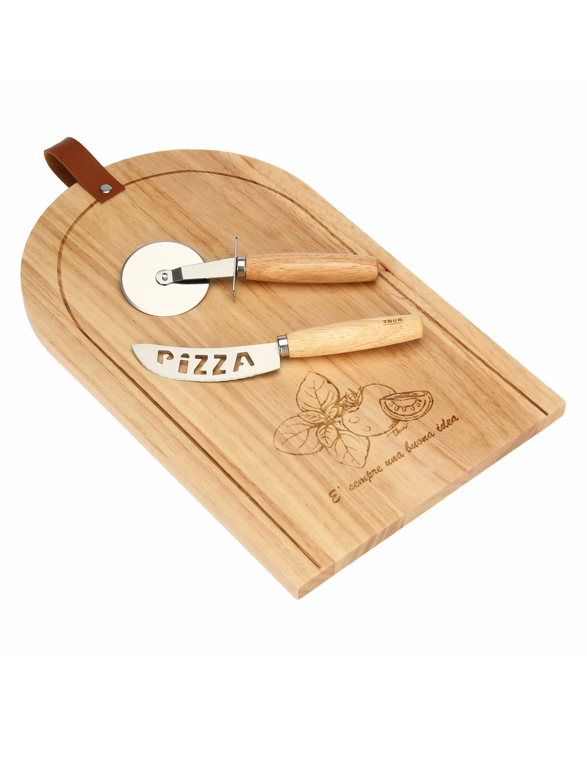 Set tagliere in legno e 2 taglia pizza Acqua e Farina