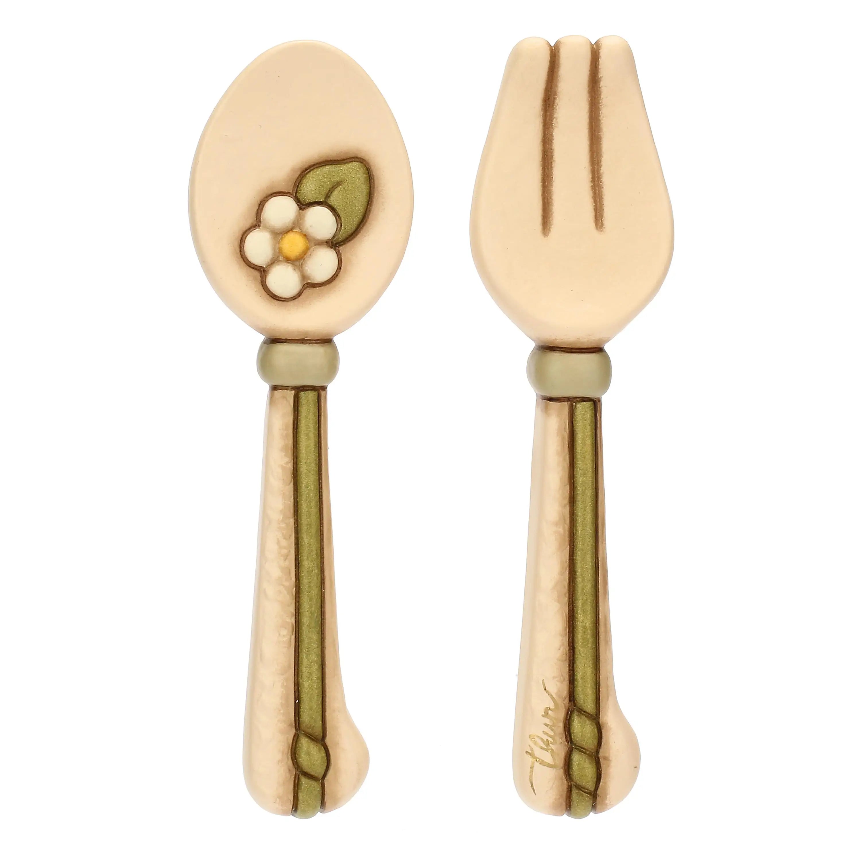 Thun Set cucchiaio e forchetta da parete in ceramica Country Bloom, piccolo