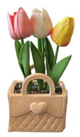 Vaso borsa con tulipani artificiali