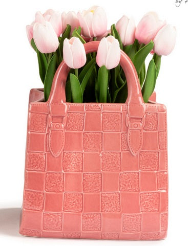 Vaso borsa con tulipani artificiali